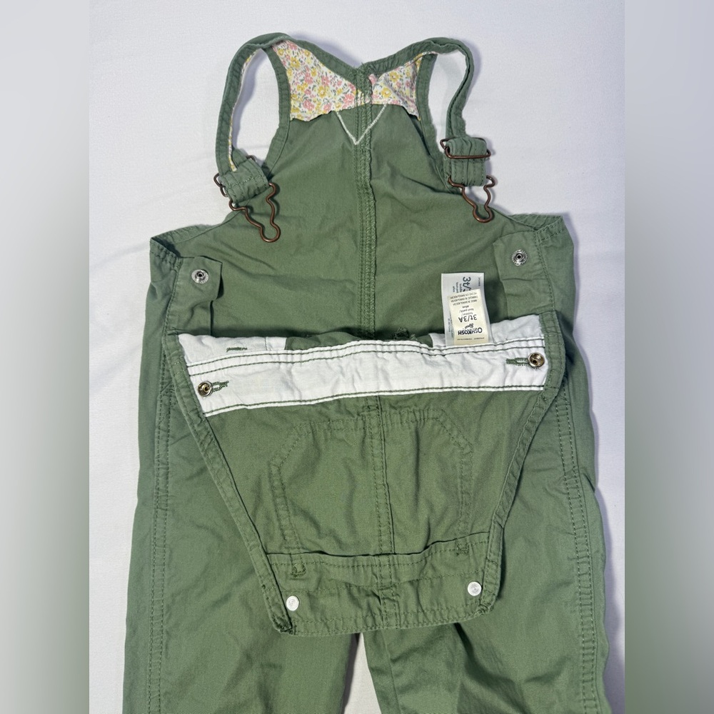 Oshkosh Floral Overalls Green Lightweight Canvas Pants Bottoms Girls 3T - Picture 11 of 13